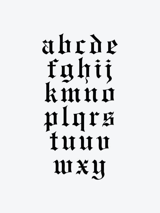Black Gothic Letters temporary tattoo