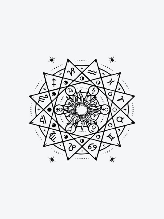 Sun with Zodiacs temporary tattoo