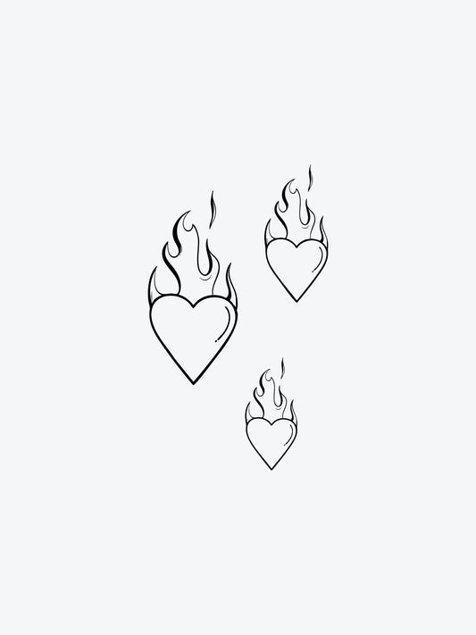 Three Fire Hearts Bundle(3 Tattoos) temporary tattoo