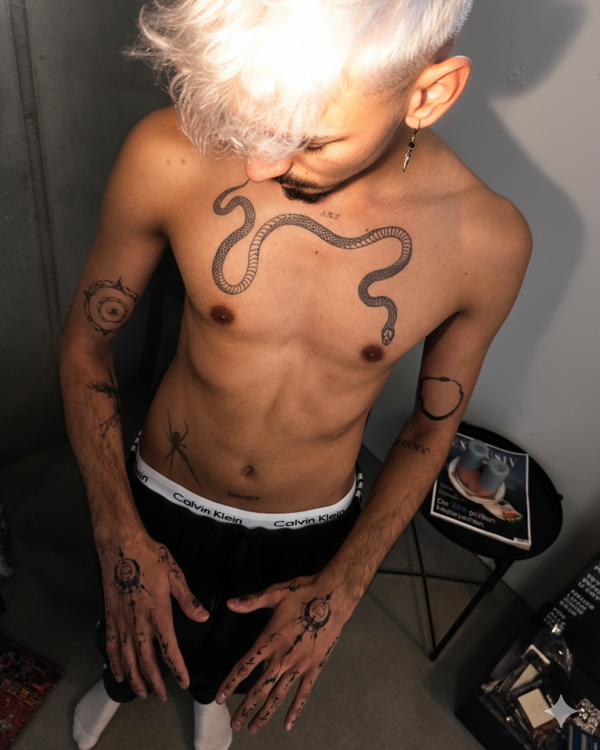 Snake - Long Curved temporary tattoo