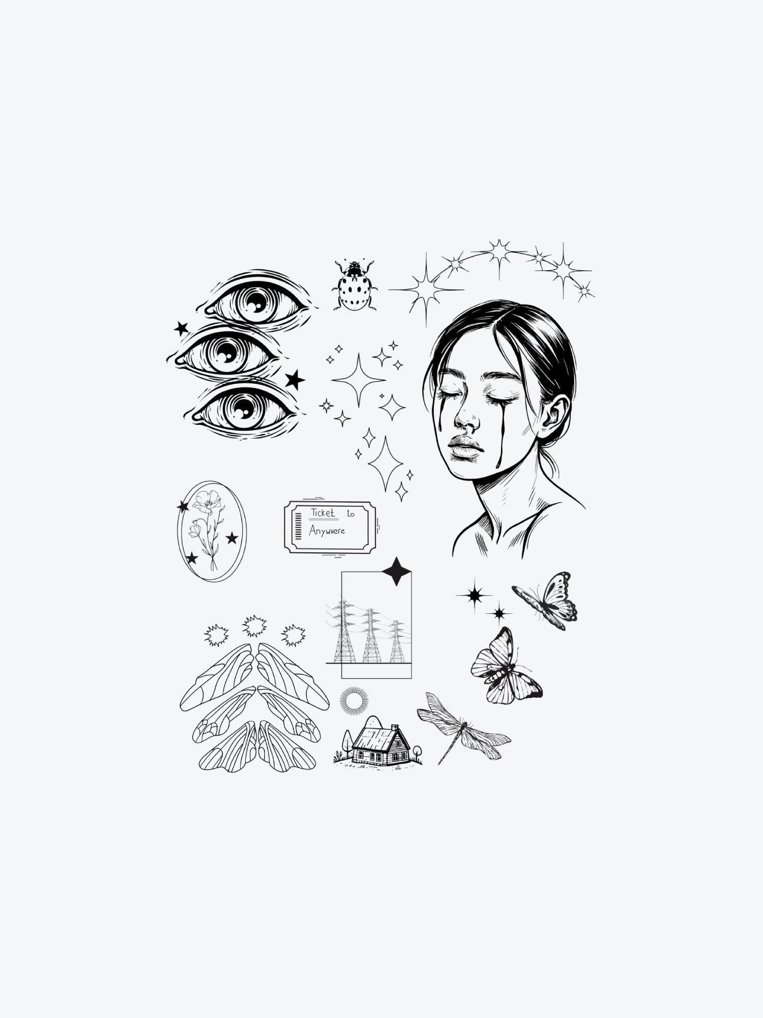 Ticket To Anywhere Bundle(11 Tattoos) temporary tattoo