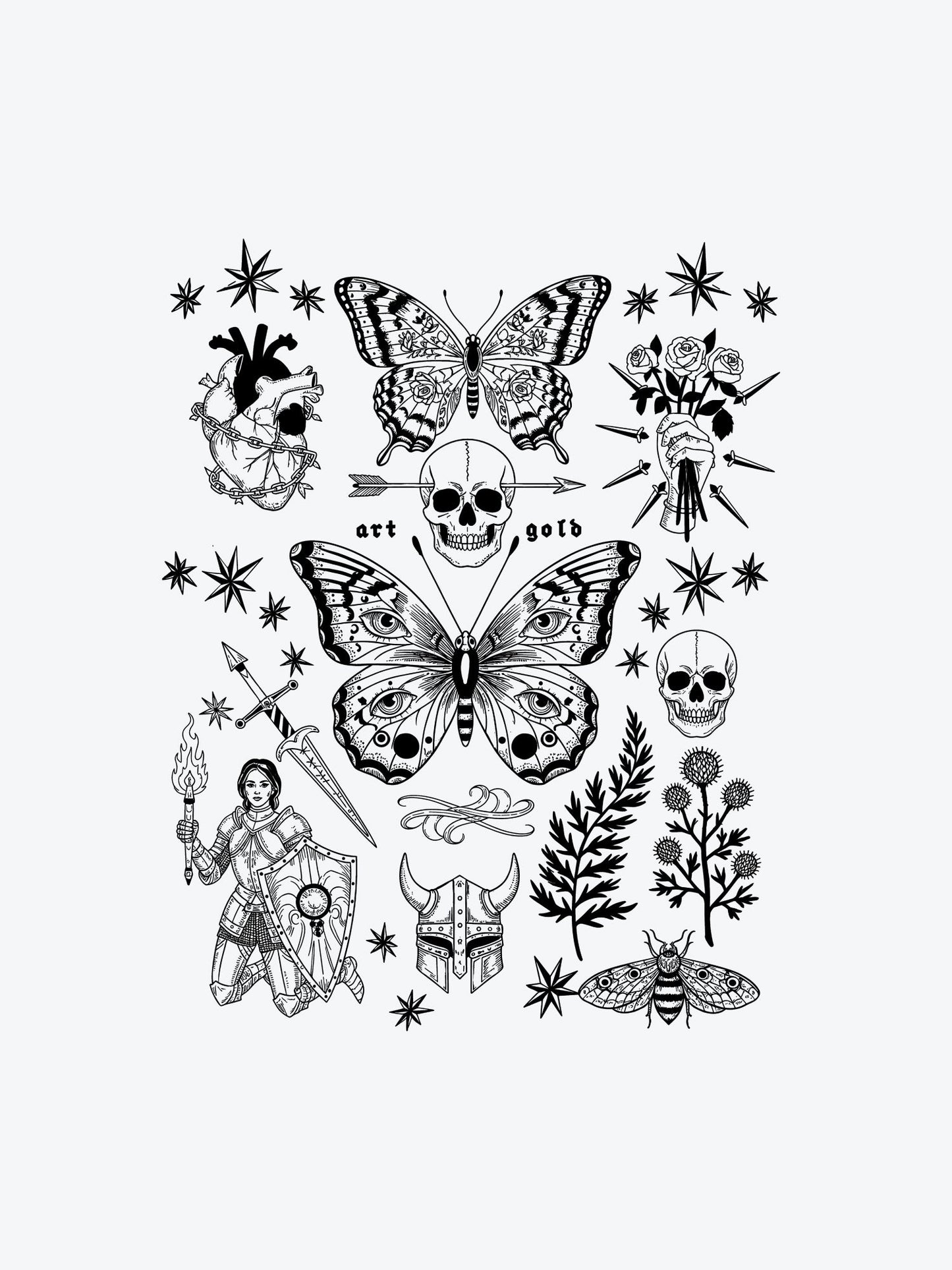 Dark Vibes Bundle Big (12 Tattoos) temporary tattoo