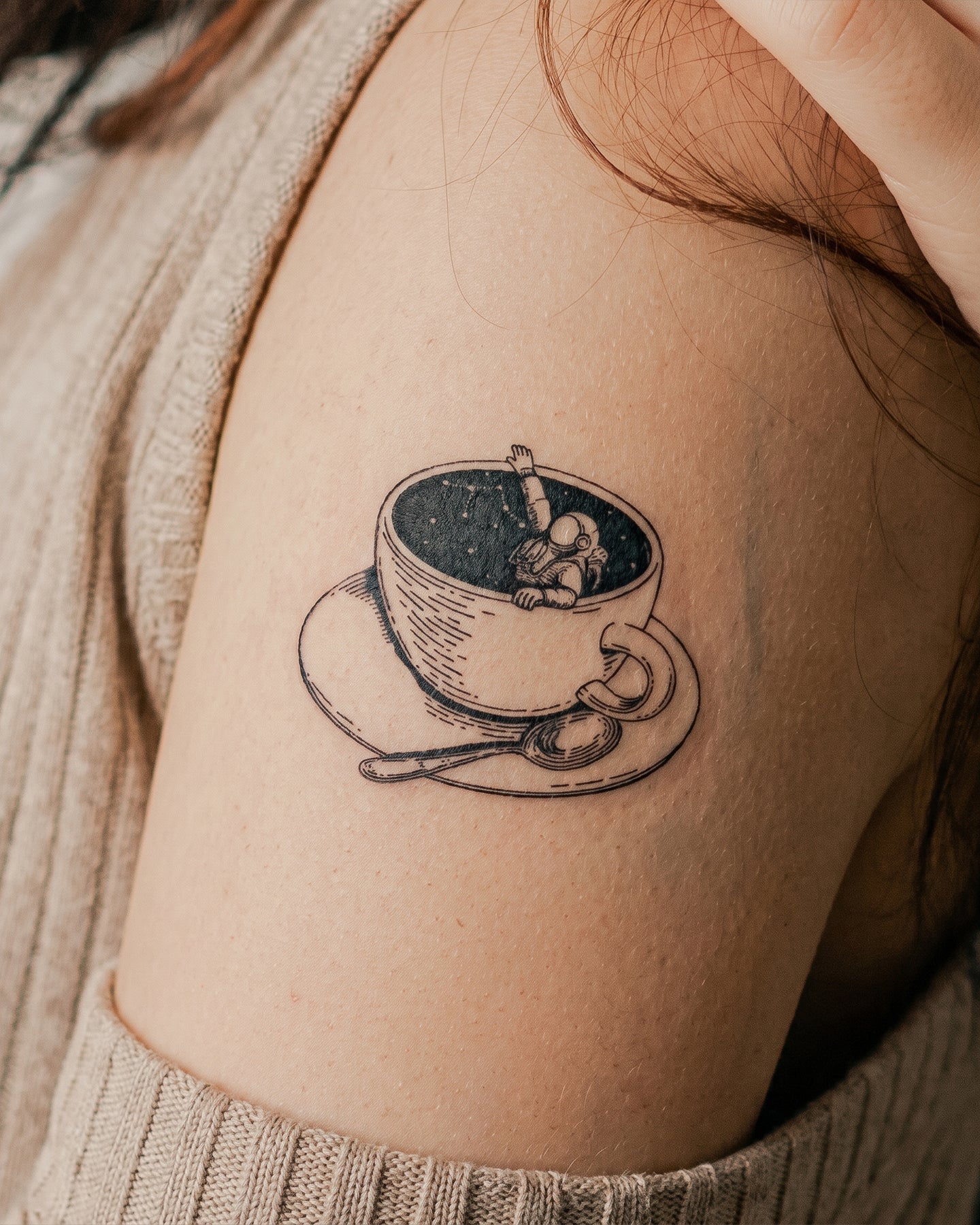 Astronaut Coffee Break temporary tattoo
