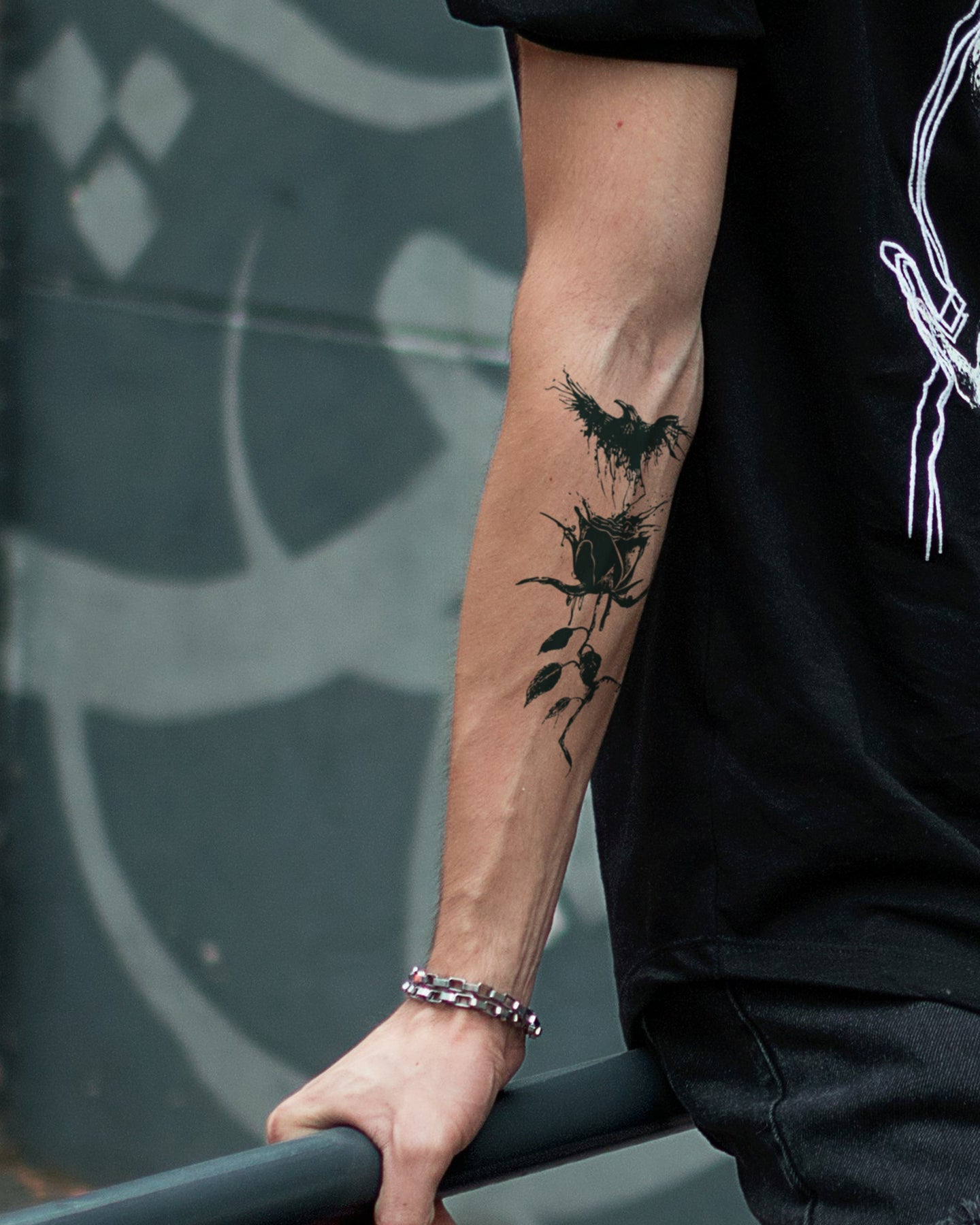 Crow Rose temporary tattoo