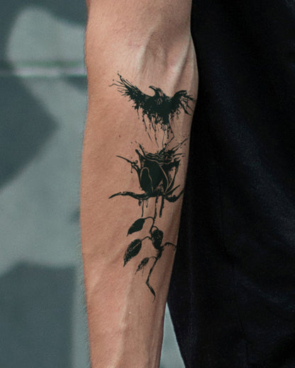 Crow Rose temporary tattoo