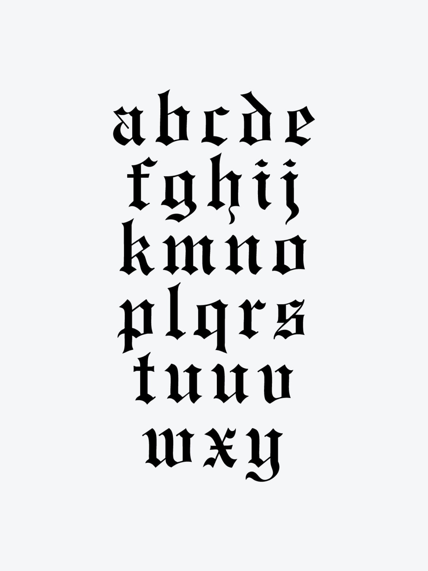 Black Gothic Letters temporary tattoo