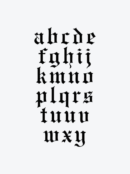 Black Gothic Letters temporary tattoo