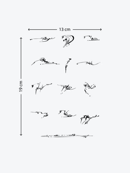 Long Asemic Symbols temporary tattoo
