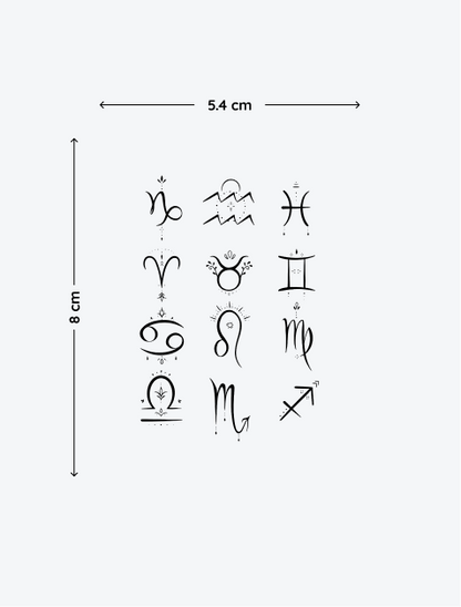 Zodiac Symbols temporary tattoo