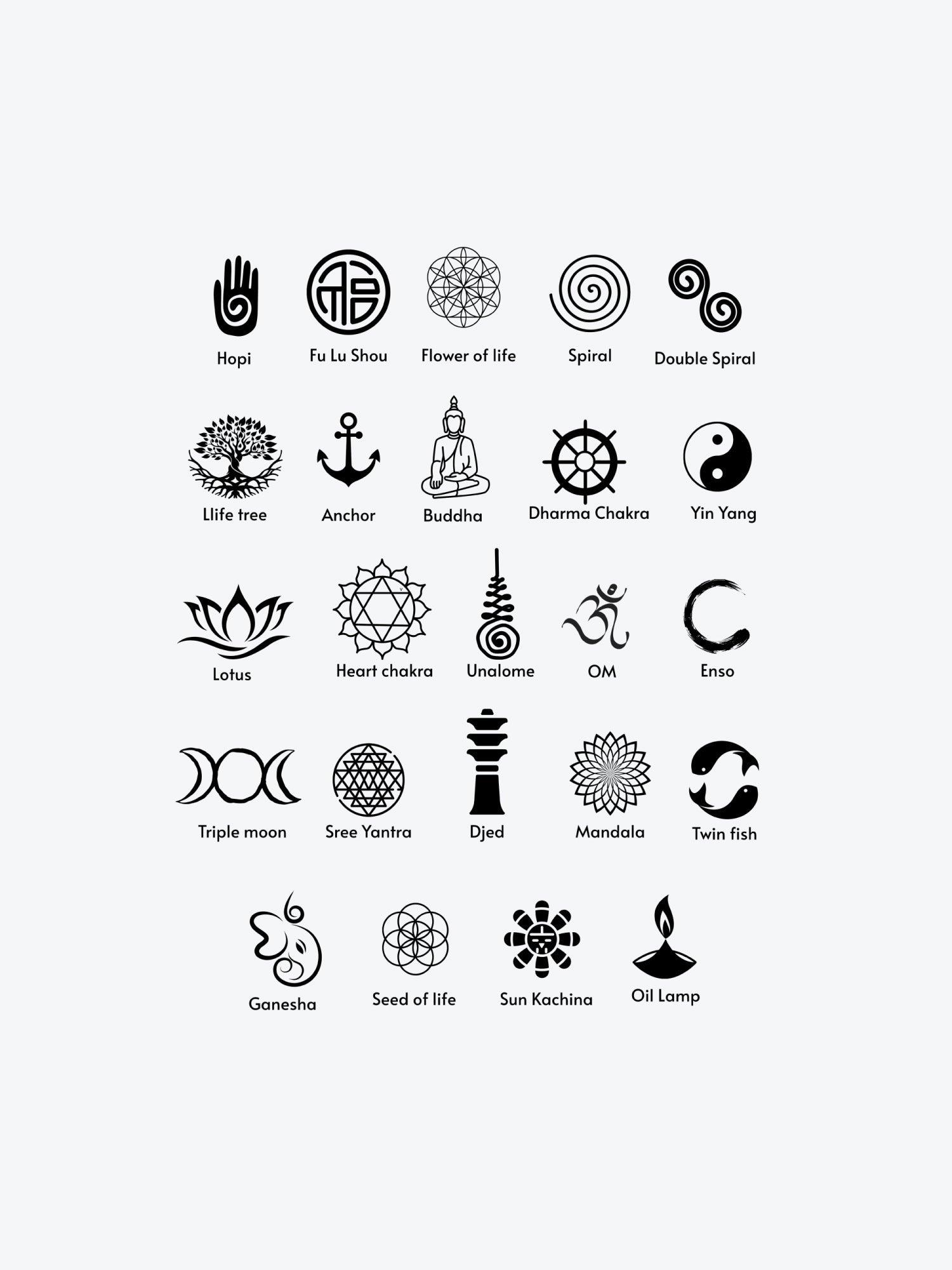 Spiritual Symbols Bundle(24 Tattoos) temporary tattoo