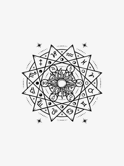 Sun with Zodiacs temporary tattoo