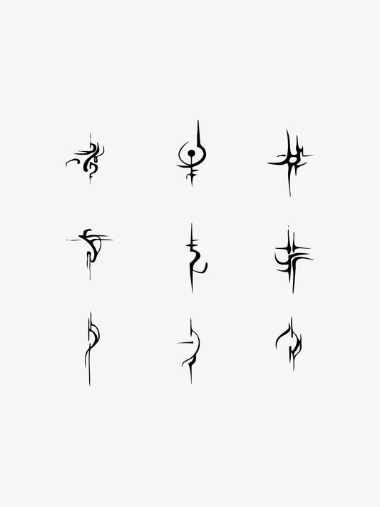 Freestyle Asemic Symbols temporary tattoo