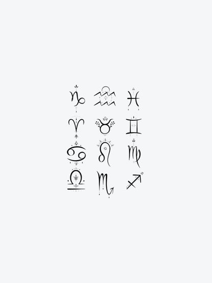 Zodiac Symbols temporary tattoo