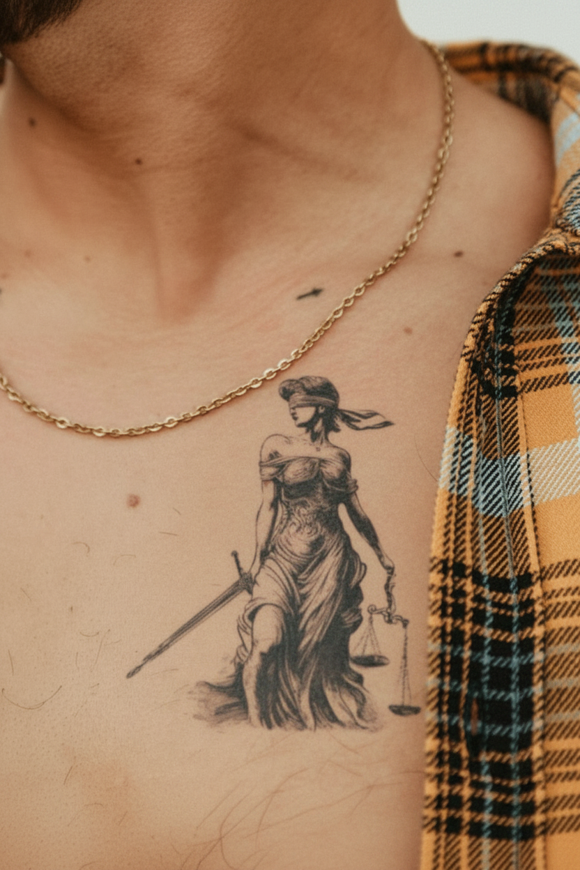 Justice Sculpture temporary tattoo