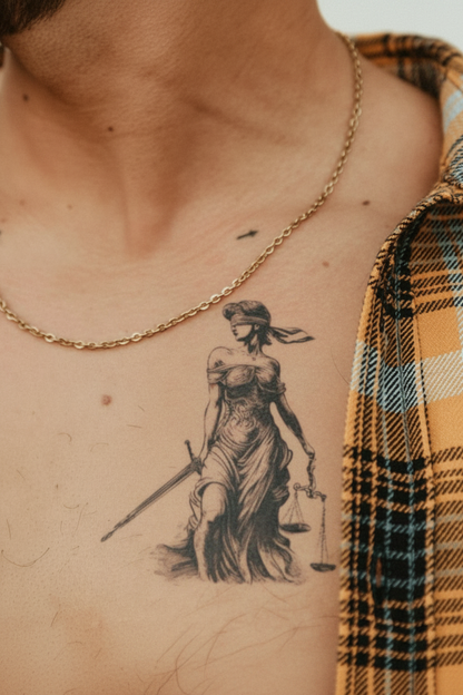 Justice Sculpture temporary tattoo