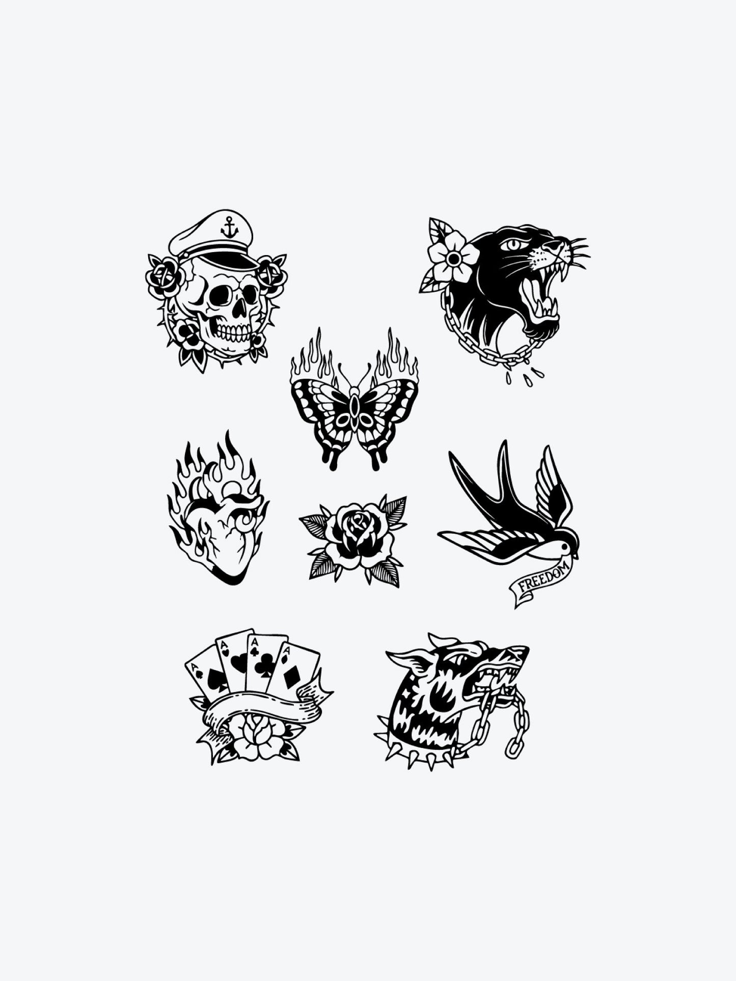 Neotraditional Bundle (8 Tattoos) temporary tattoo