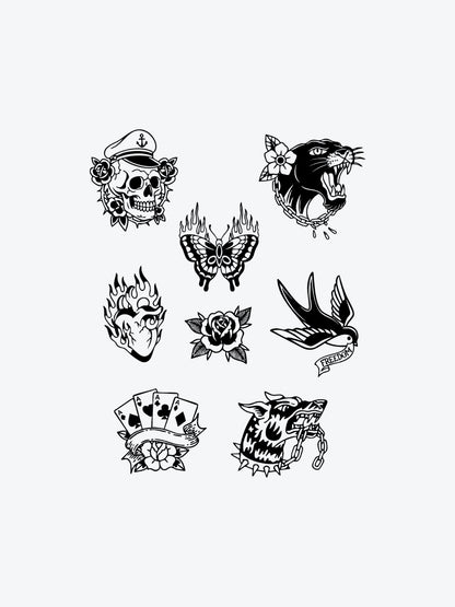 Neotraditional Bundle (8 Tattoos) temporary tattoo