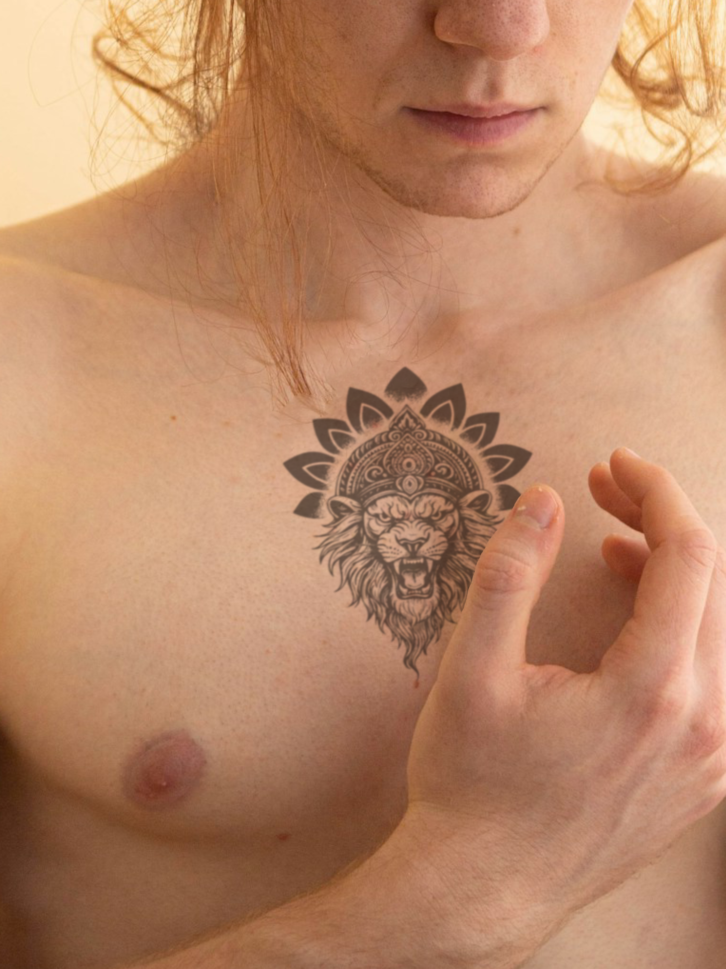 Mandala Lion temporary tattoo