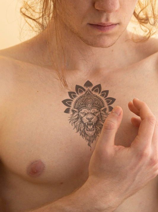Mandala Lion temporary tattoo