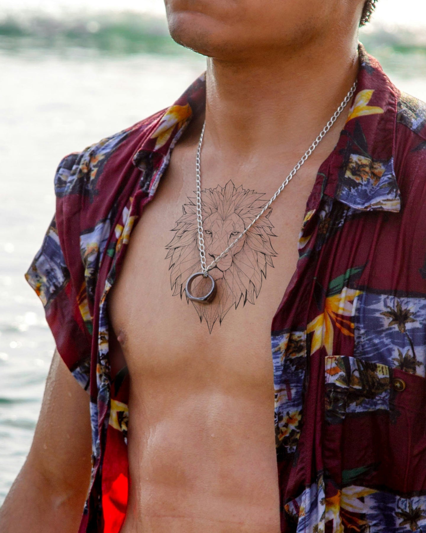Geometric Lion temporary tattoo