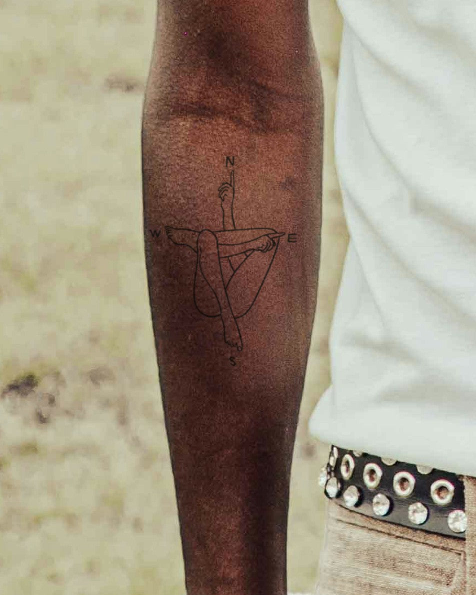 Leg Compass temporary tattoo