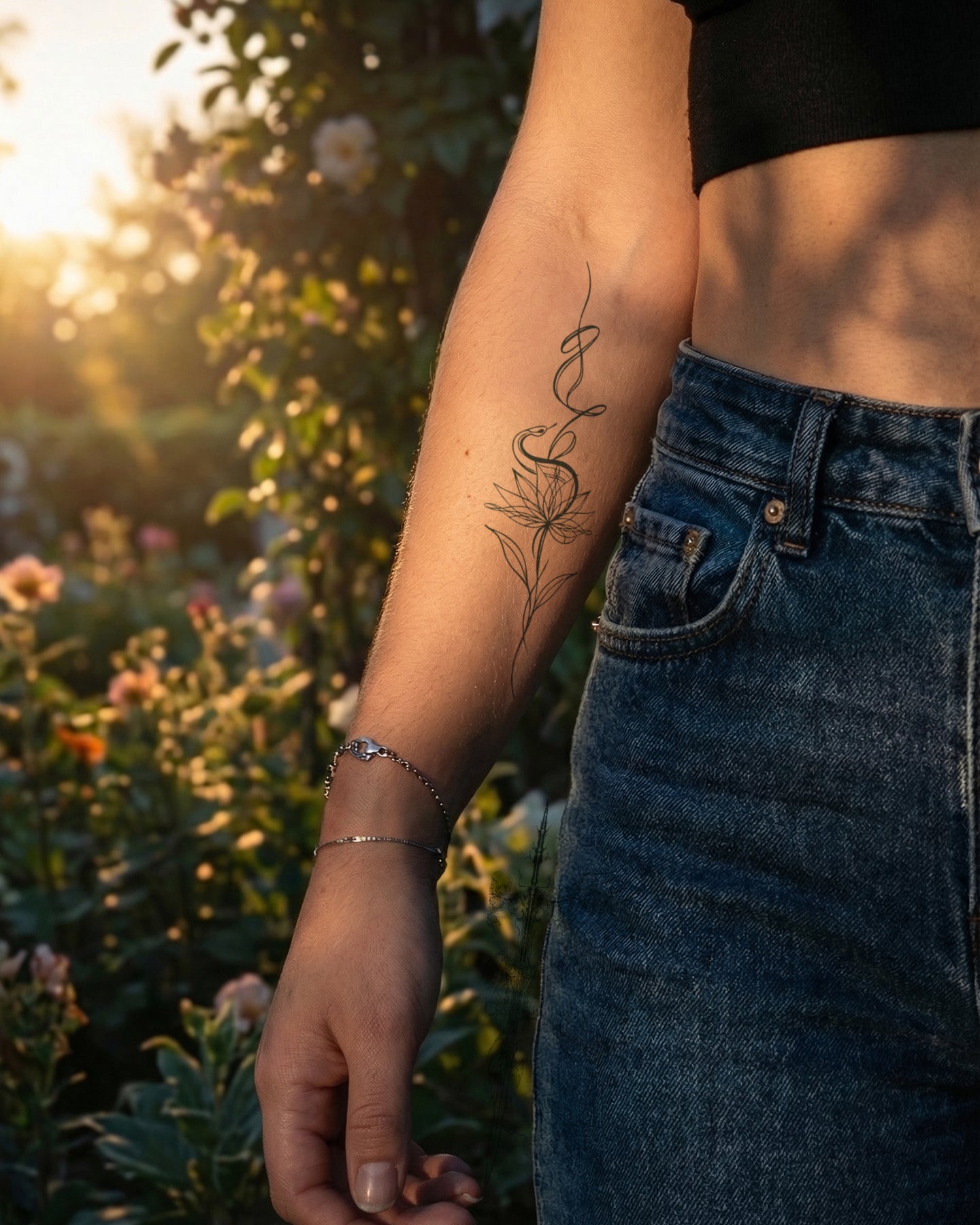 Lotus Snake temporary tattoo
