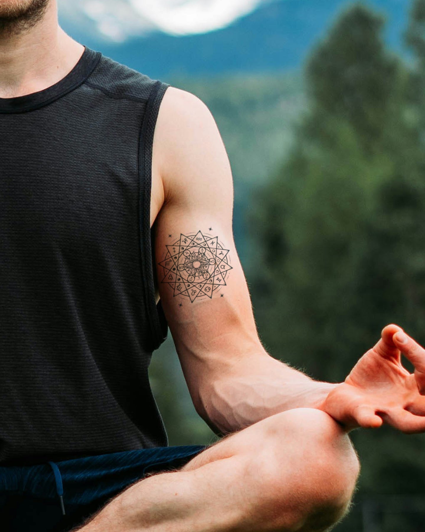 Sun with Zodiacs temporary tattoo