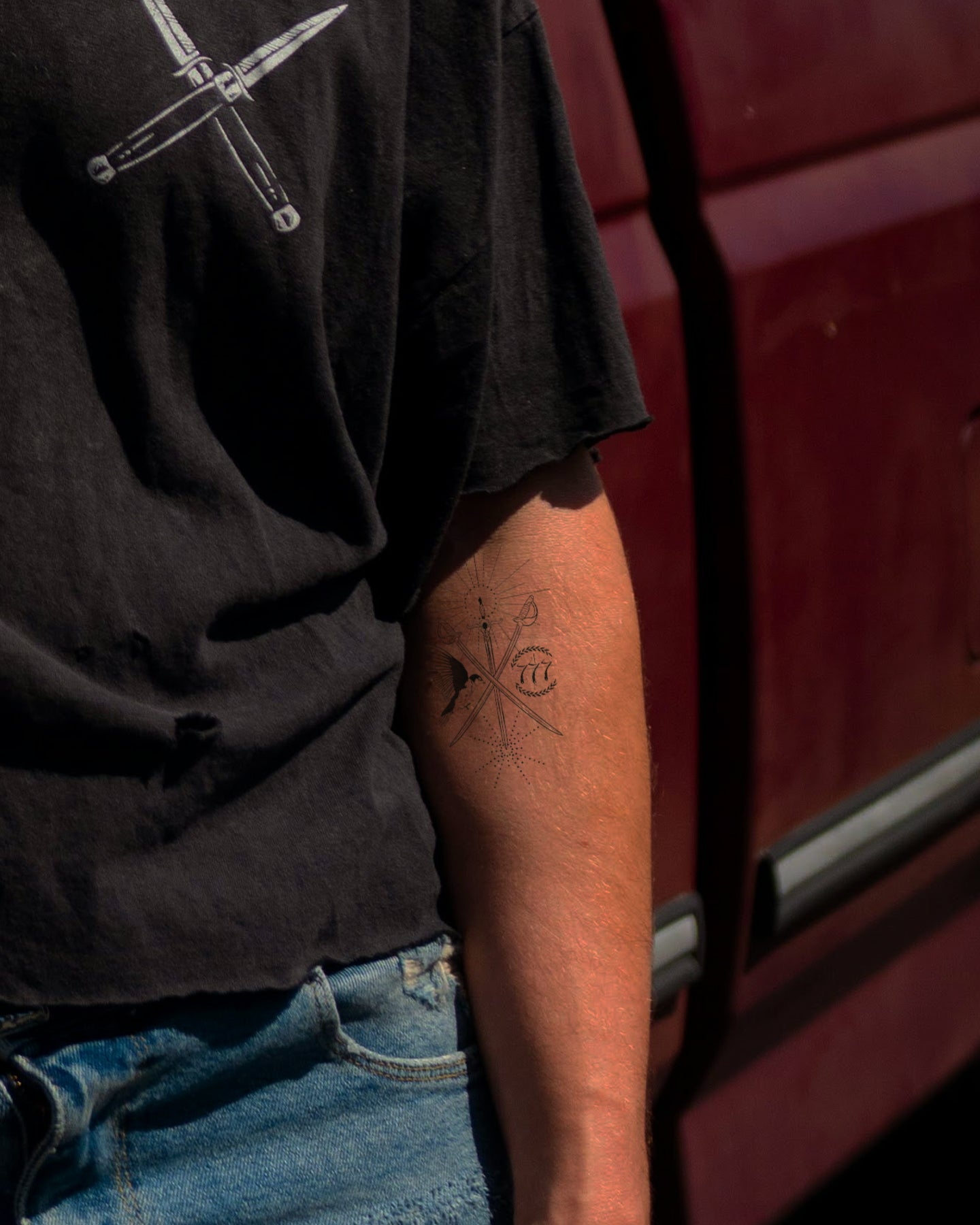 Swords And Birds temporary tattoo